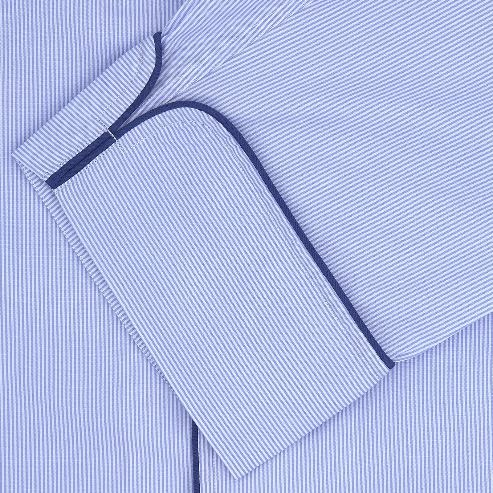 View 2 of product Blue Fine Stripe Piped Sea Island Quality Cotton Pyjama Set