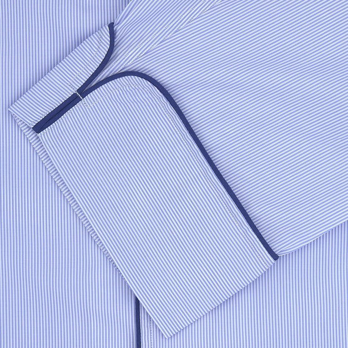 Blue Fine Stripe Piped Sea Island Quality Cotton Pyjama Set Image 1