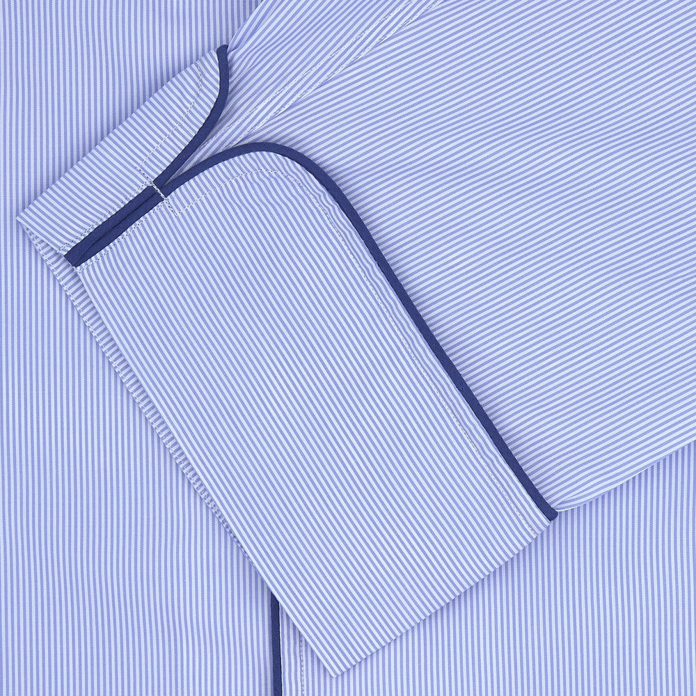 Blue Fine Stripe Piped Sea Island Quality Cotton Pyjama Set