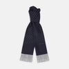View 1 of product Navy and White Spotted Silk Scarf with Fringes
