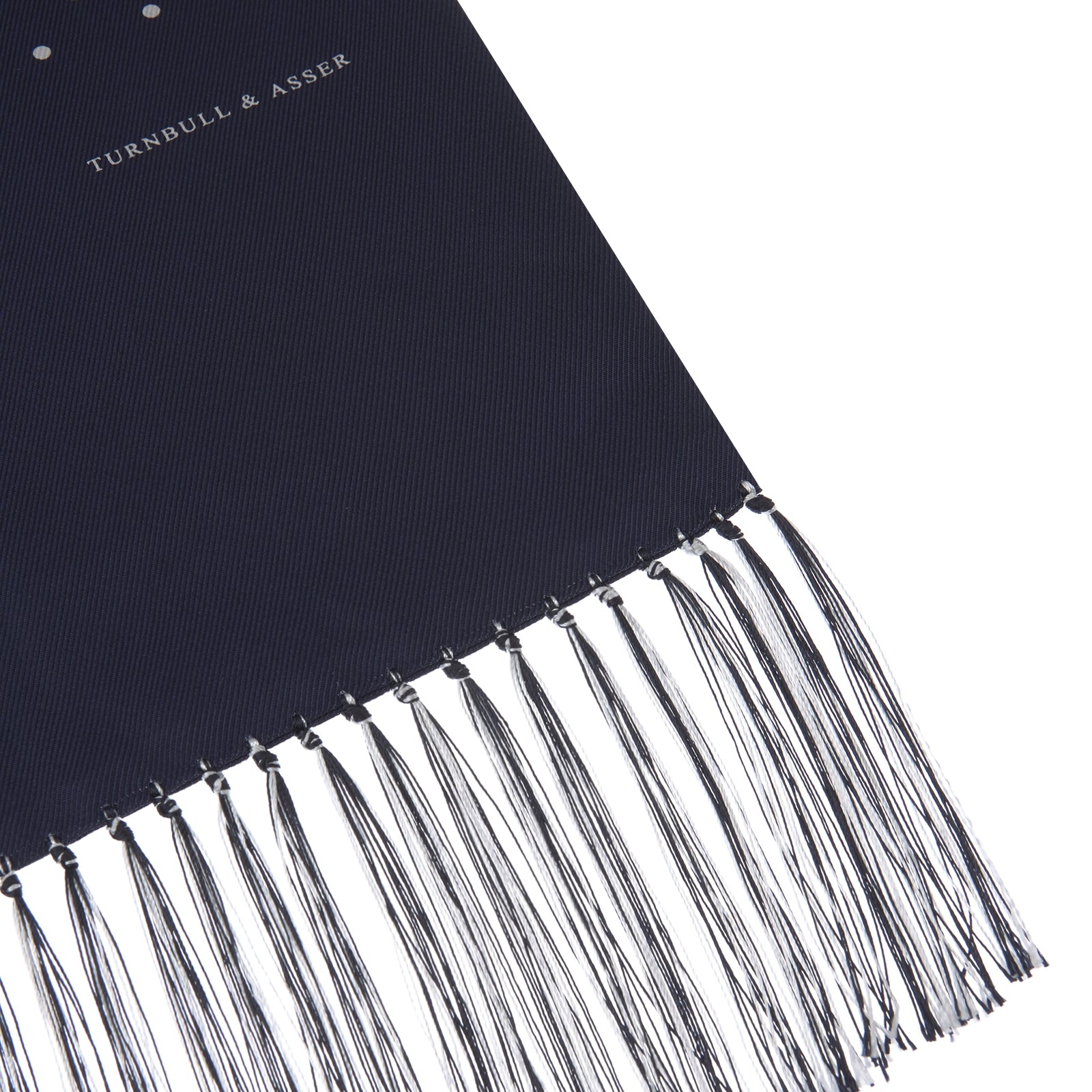 View 2 of product Navy and White Spotted Silk Scarf with Fringes