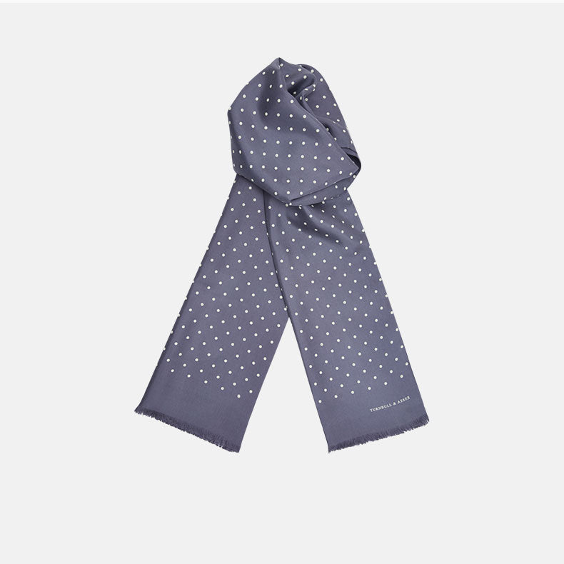Grey and White Spotted Silk Scarf