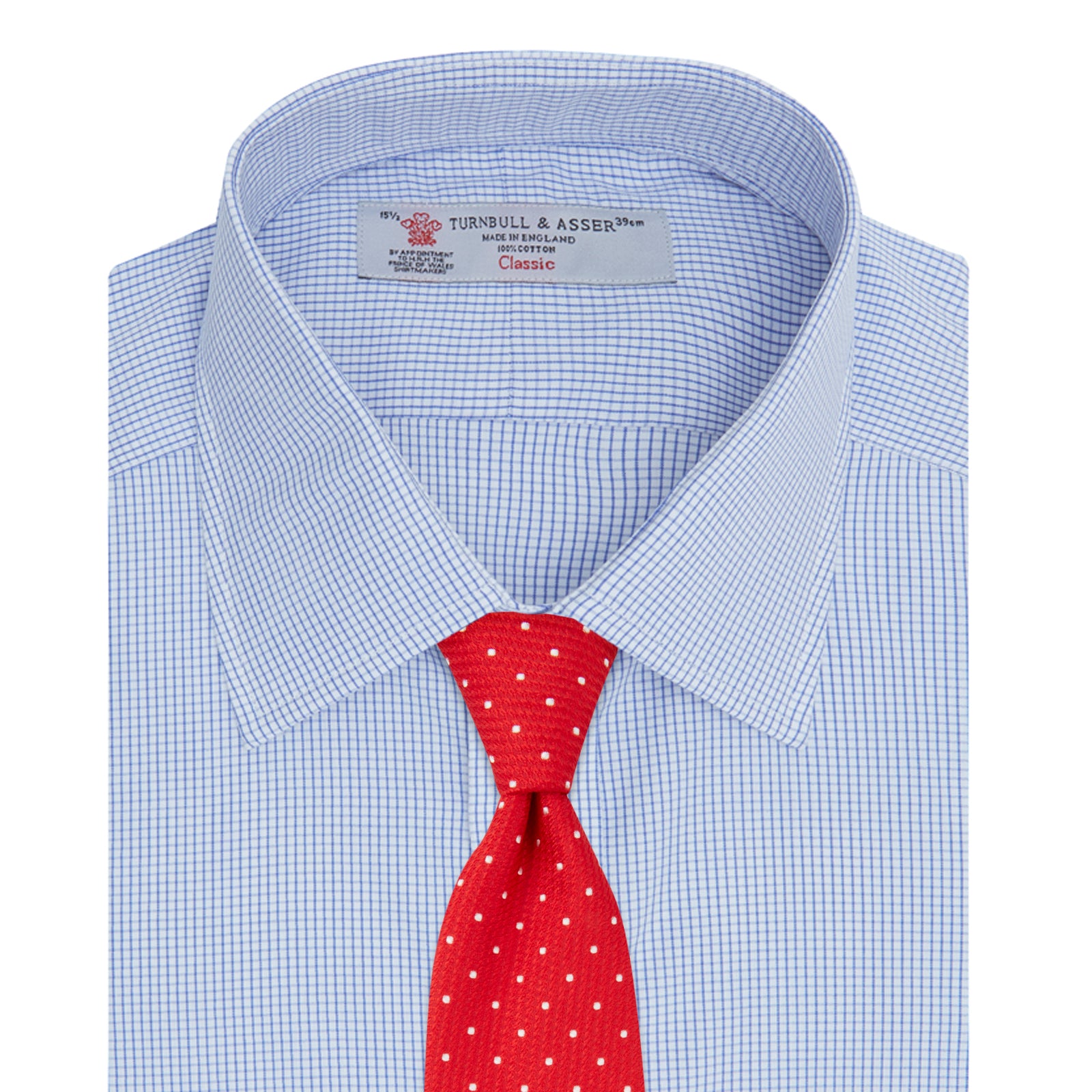 View 4 of product Blue Grid Check Shirt with T&amp;A Collar and 3-Button Cuffs