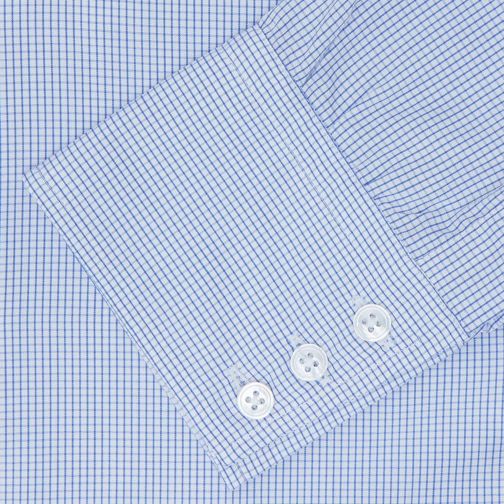 Blue Grid Check Shirt with T&amp;A Collar and 3-Button Cuffs