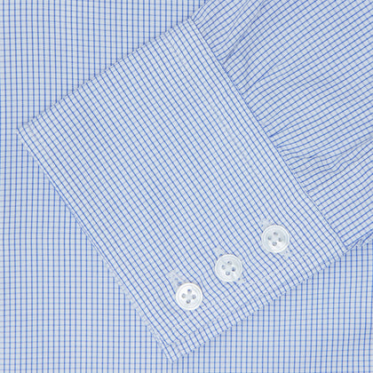 Blue Grid Check Shirt with T&amp;A Collar and 3-Button Cuffs Image 5