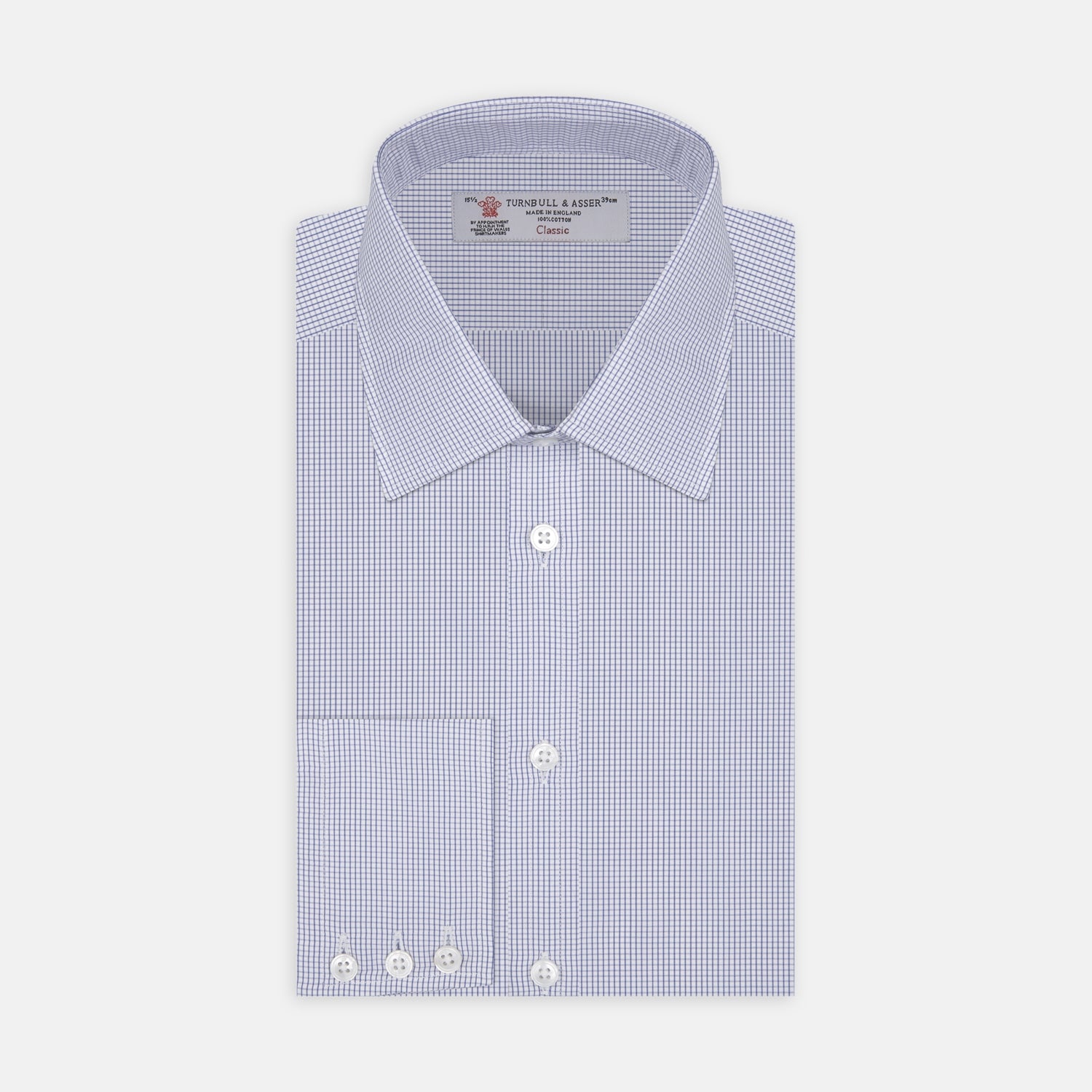 View 1 of product Blue Grid Check Shirt with T&amp;A Collar and 3-Button Cuffs