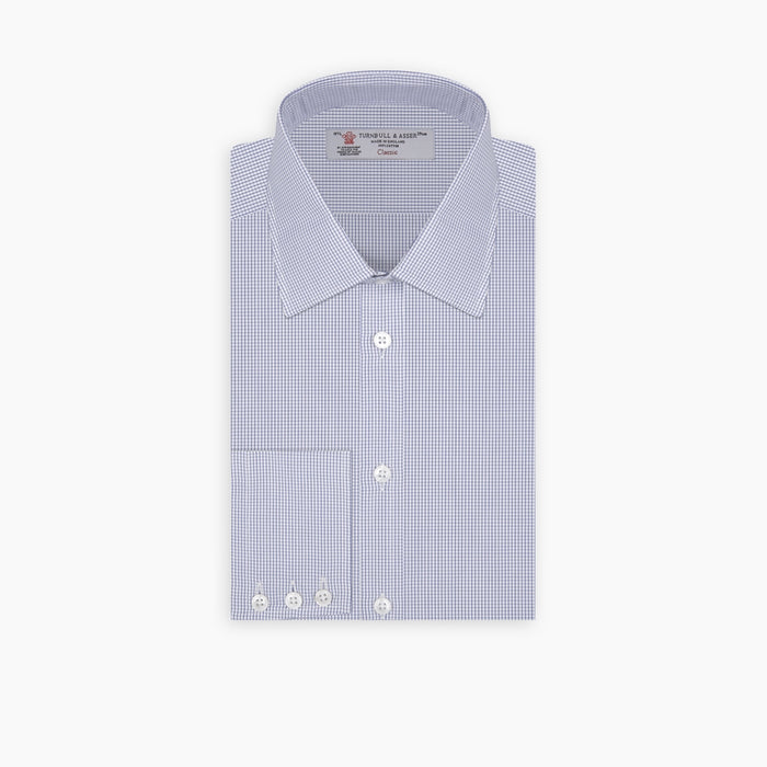 Blue Grid Check Shirt with T&amp;A Collar and 3-Button Cuffs Image 6
