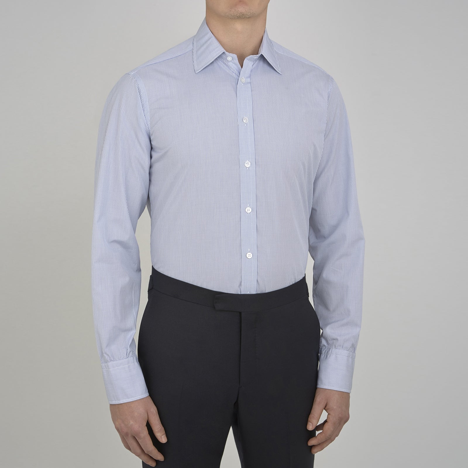 View 2 of product Blue Grid Check Shirt with T&amp;A Collar and 3-Button Cuffs