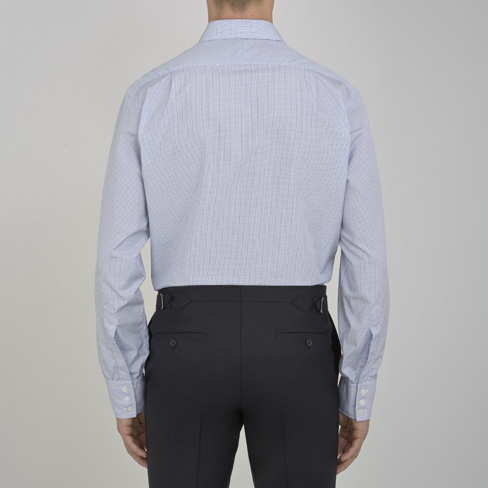 Blue Grid Check Shirt with T&amp;A Collar and 3-Button Cuffs