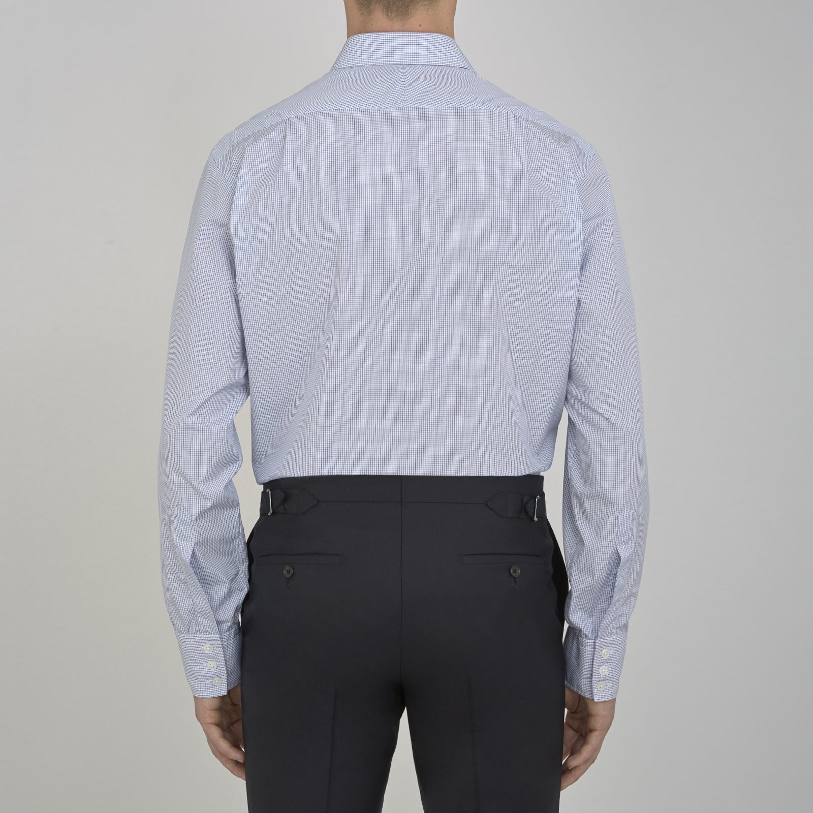 View 3 of product Blue Grid Check Shirt with T&amp;A Collar and 3-Button Cuffs