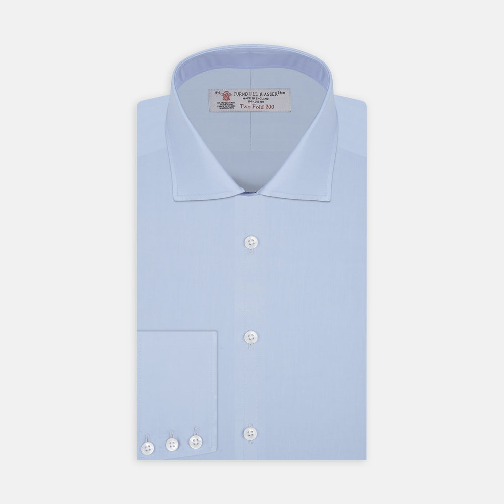 fold dress shirt Two-Fold 200 Blue Cotton dress shirt with Regent Collar and 3-Button Cuffs