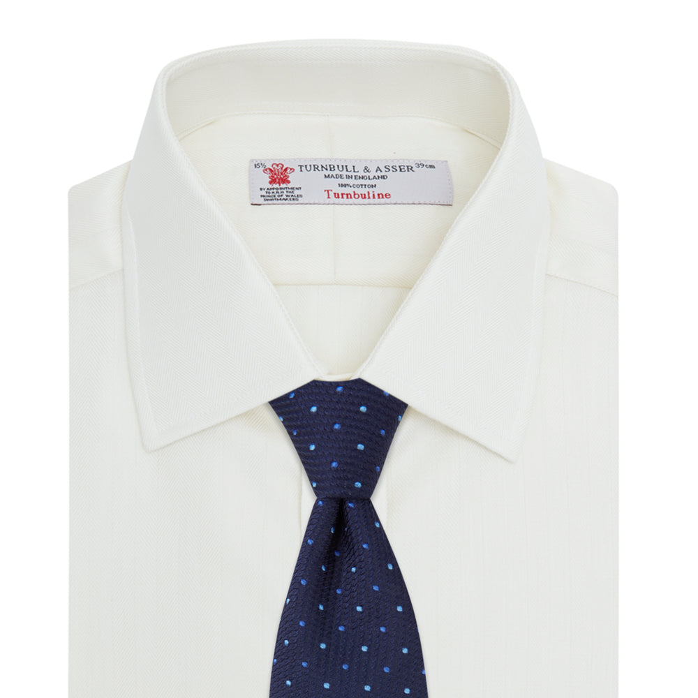 Cream Herringbone Superfine Cotton Shirt with T&A Collar and Double Cuffs