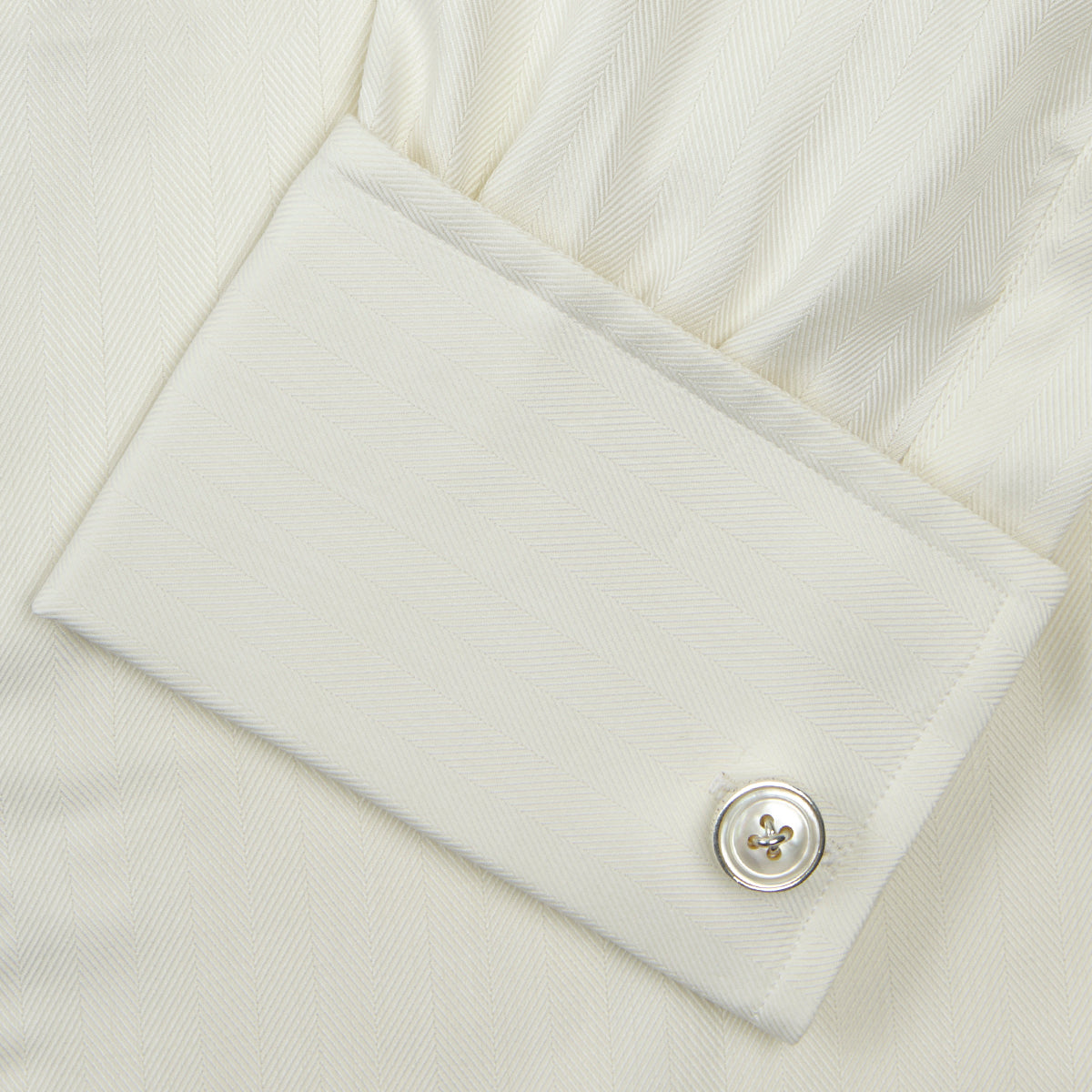 View 6 of product Cream Herringbone Superfine Cotton Shirt with T&A Collar and Double Cuffs