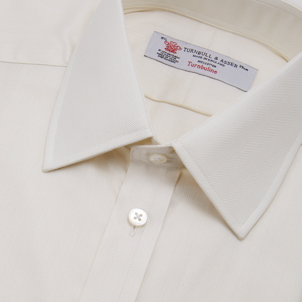 Cream Herringbone Superfine Cotton Shirt with T&A Collar and Double Cuffs