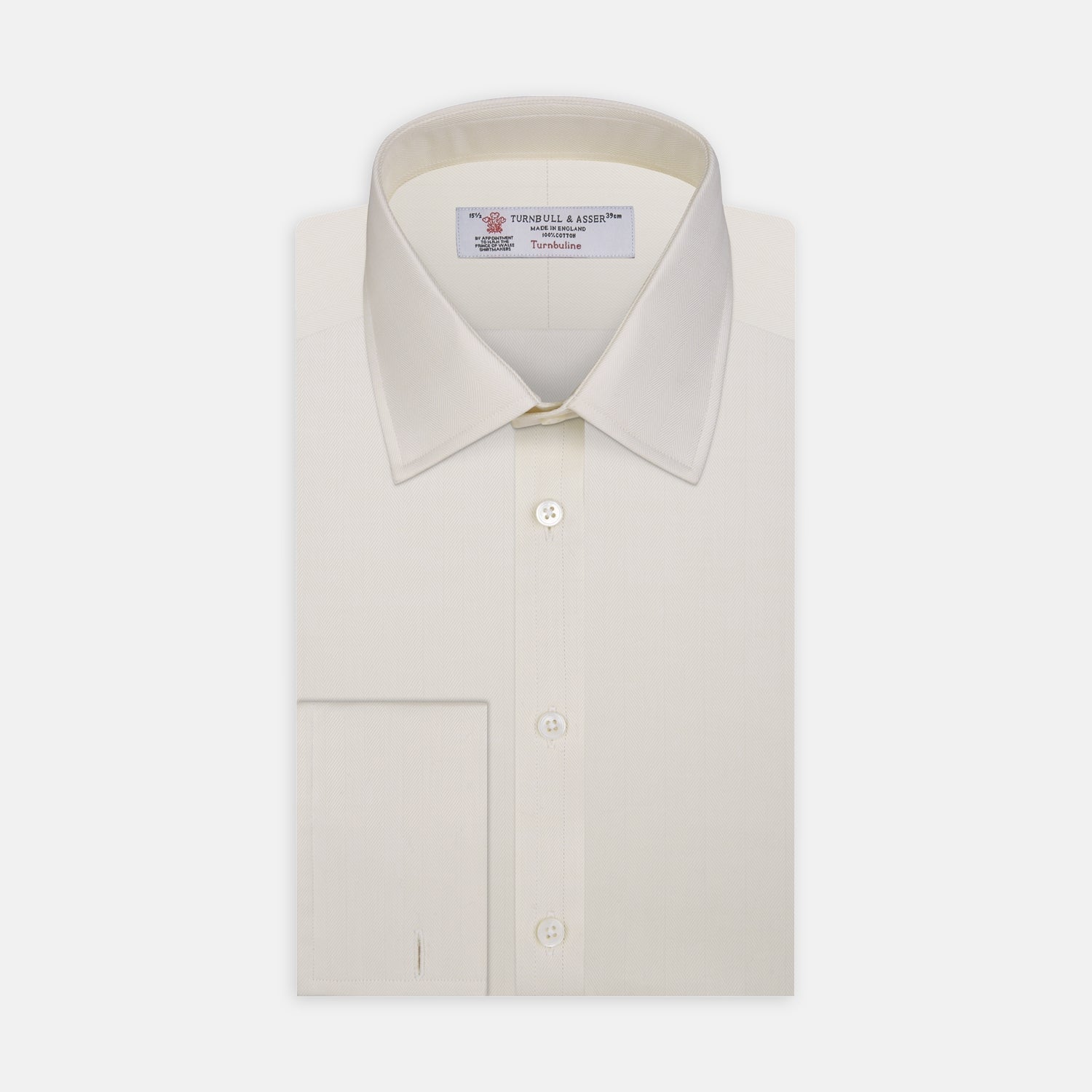 View 1 of product Cream Herringbone Superfine Cotton Shirt with T&A Collar and Double Cuffs