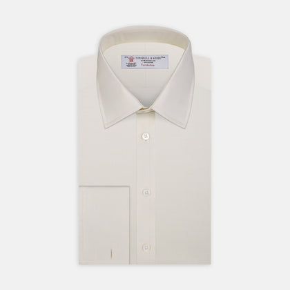 Cream Herringbone Superfine Cotton Shirt with T&A Collar and Double Cuffs