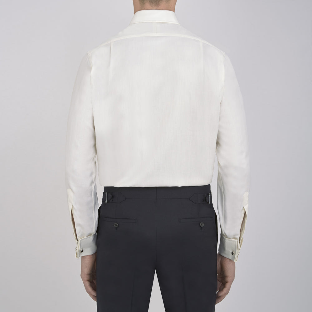Cream Herringbone Superfine Cotton Shirt with T&A Collar and Double Cuffs