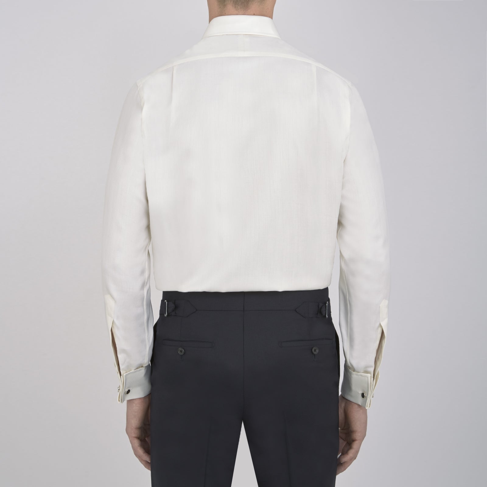 View 3 of product Cream Herringbone Superfine Cotton Shirt with T&A Collar and Double Cuffs