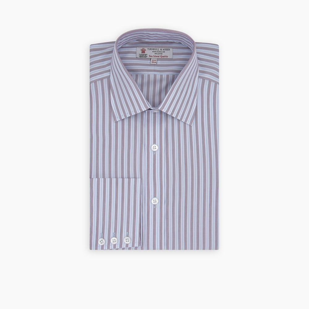 Red and Blue Fine Multi Stripe Sea Island Quality Cotton Shirt with Classic T&A Collar and Button Cuffs