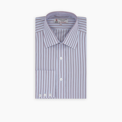 Red and Blue Fine Multi Stripe Sea Island Quality Cotton Shirt with Classic T&A Collar and Button Cuffs Image 2