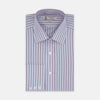 Red and Blue Fine Multi Stripe Sea Island Quality Cotton Shirt with Classic T&A Collar and Button Cuffs