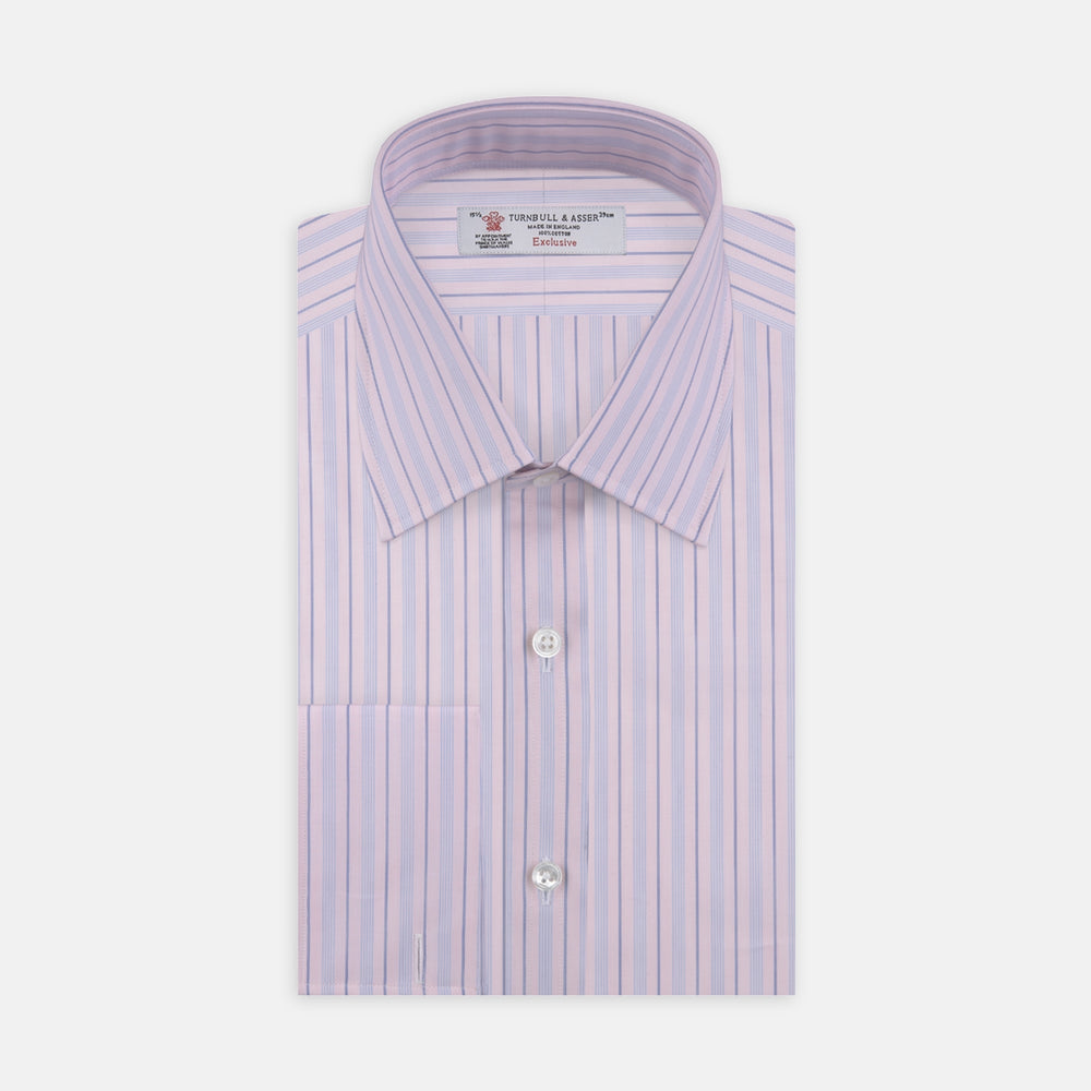 Pink and Blue Mixed Stripe Shirt with T&A Collar and Double Cuffs