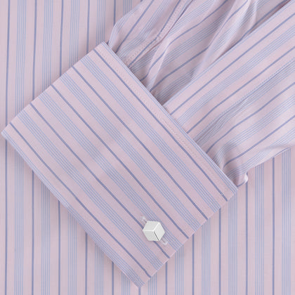 Pink and Blue Mixed Stripe Shirt with T&A Collar and Double Cuffs Image 1