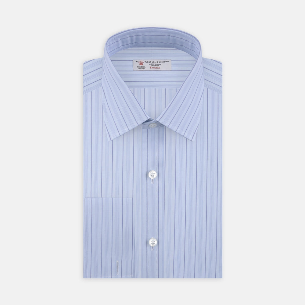 Blue Mixed Stripe Shirt with T&A Collar and Double Cuffs