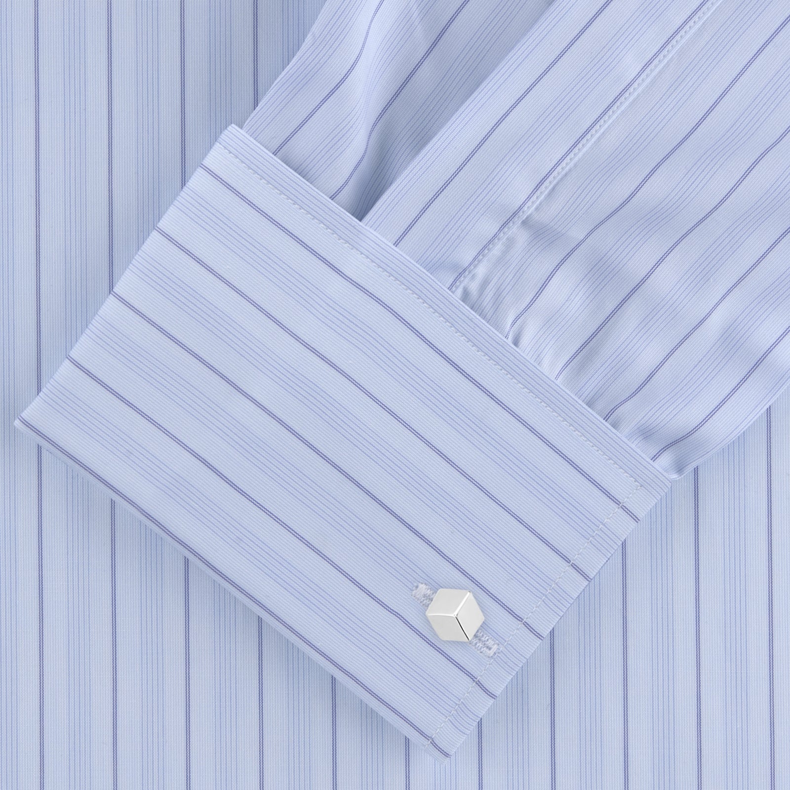 View 2 of product Blue Mixed Stripe Shirt with T&A Collar and Double Cuffs