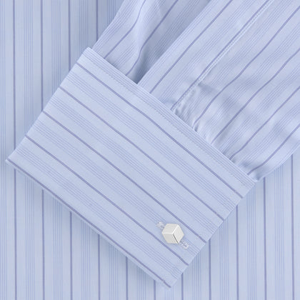 Blue Mixed Stripe Shirt with T&A Collar and Double Cuffs Image 1