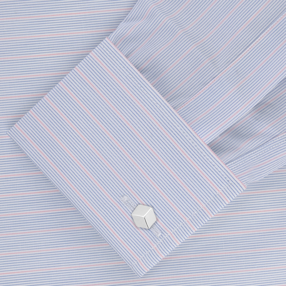 Navy and Light Blue Archive Check Shirt with T&A Collar and 3-Button Cuffs