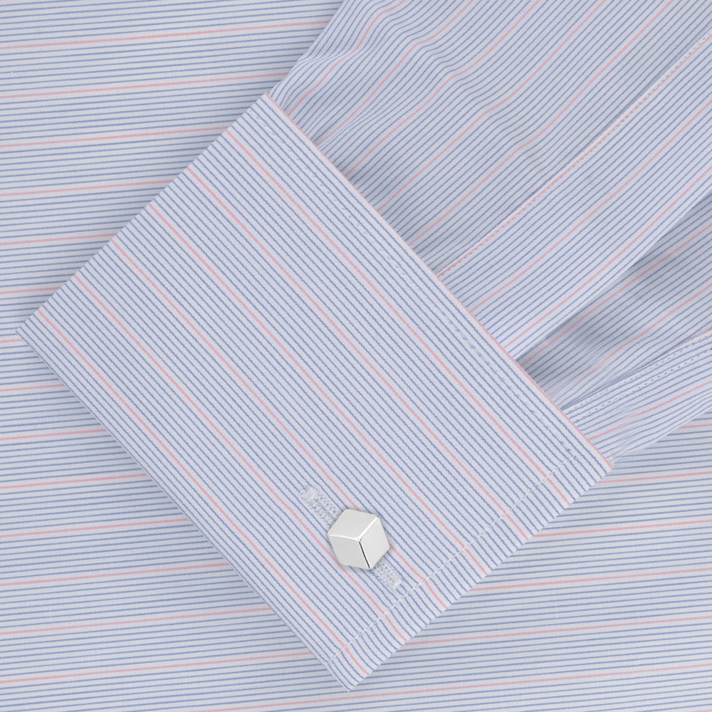 Blue and Pink Grouped Stripe Shirt with T&A Collar and Double Cuffs