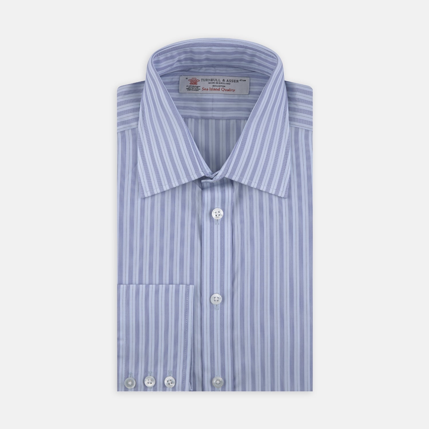 Blue Brush Stripe Sea Island Quality Cotton Shirt with T&A Collar and Button Cuffs