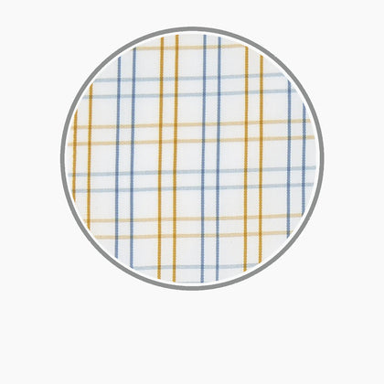 White, Gold and Blue Multi-Graph Cotton Fabric Image 2