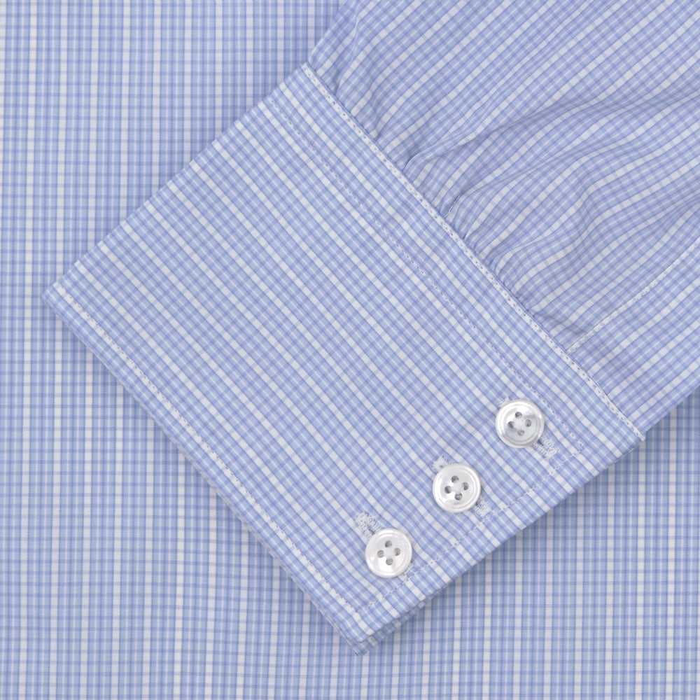 Light Blue Rich Check Shirt with T&A Collar and 3-Button Cuffs