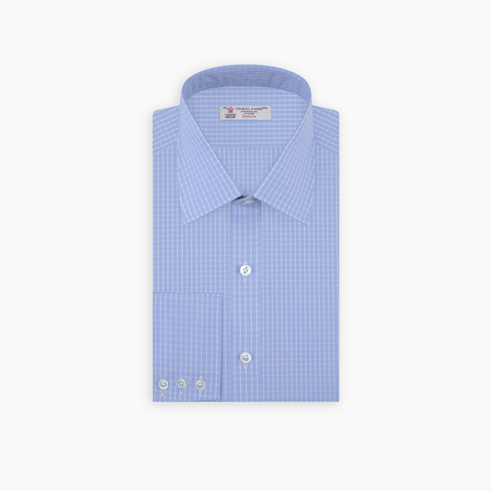 Light Blue and Pink Block Check Shirt with T&A Collar and 3-Button Cuffs