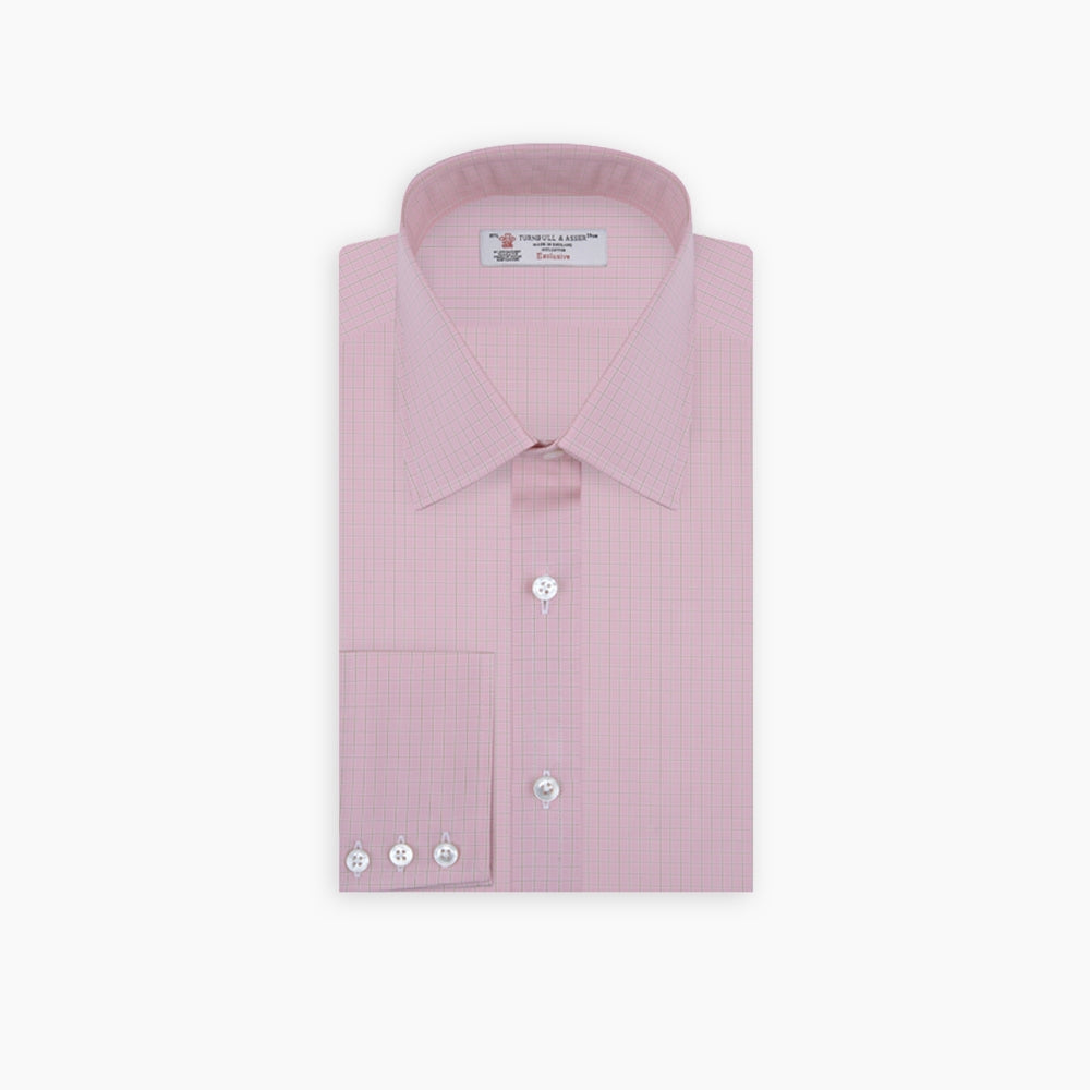 Pink Block Check Shirt with T&A Collar and 3-Button Cuffs