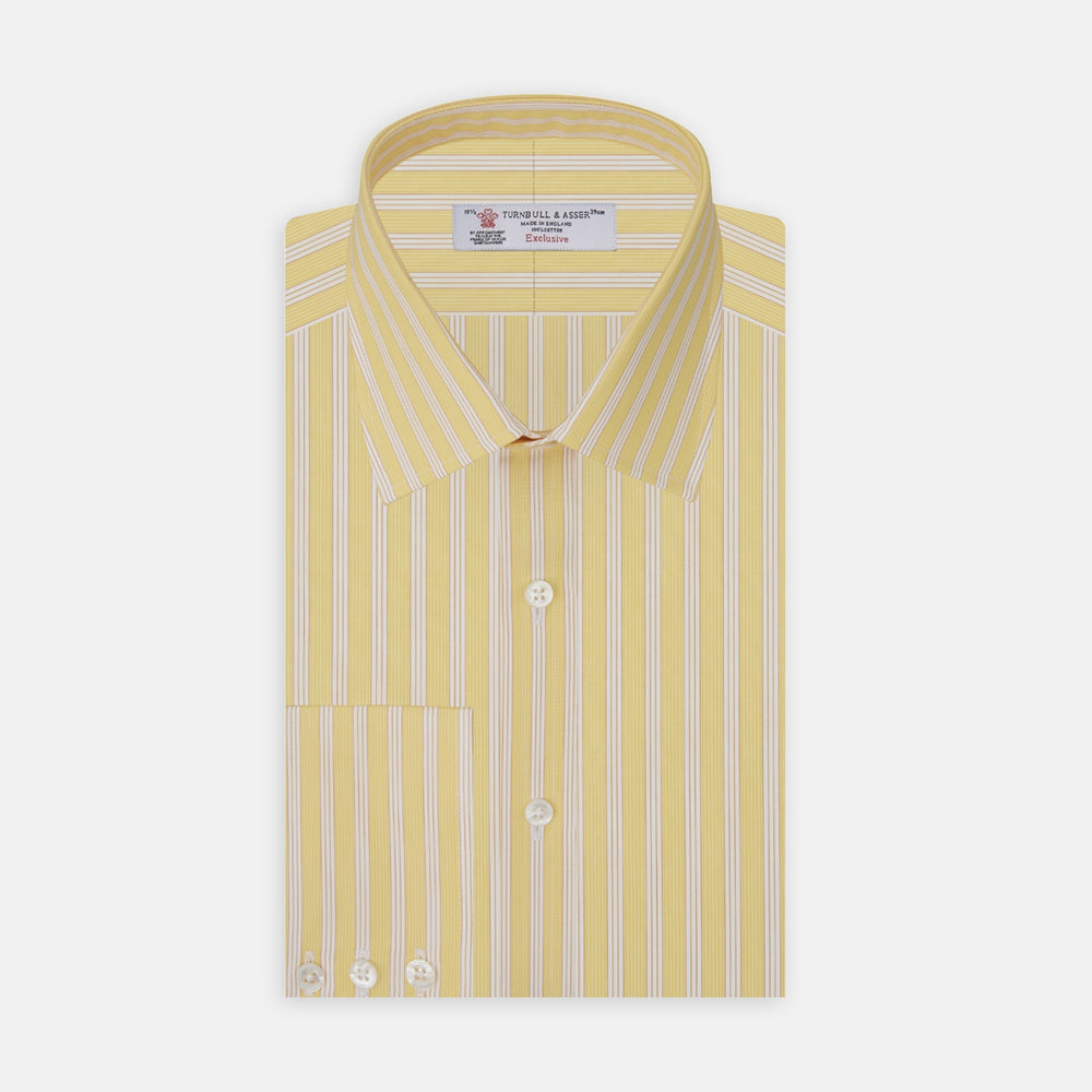 Yellow and White Bold Stripe dress shirt with T&A Collar and 3-Button Cuffs | Turnbull & Asser Turnbull & Asser US Yellow and White Bold Stripe dress shirt with T&A Collar and 3-Button Cuffs | Turnbull & Asser Turnbull & Asser US
