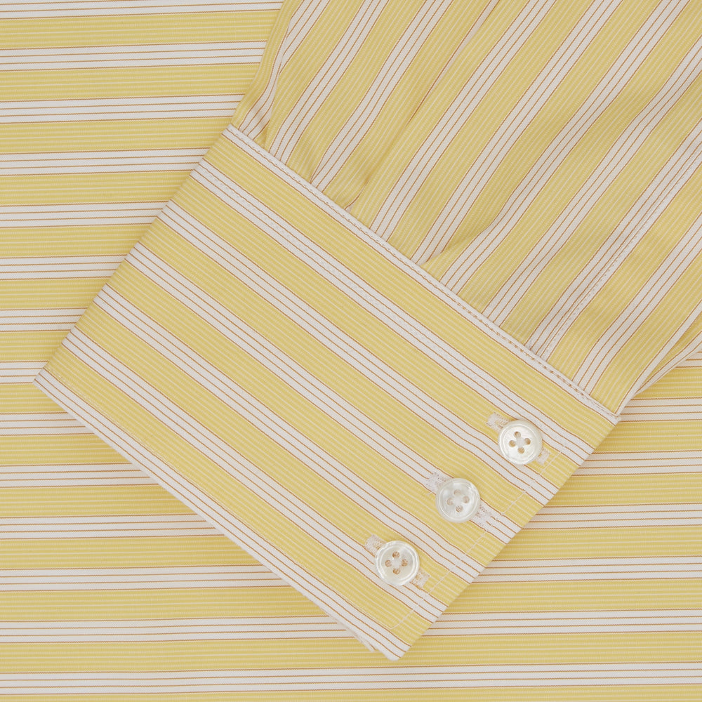 Yellow and White Bold Stripe Shirt with T&A Collar and 3-Button Cuffs