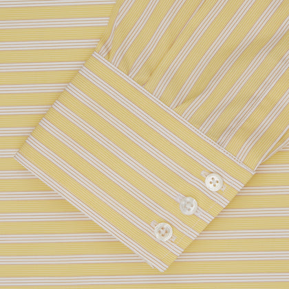 Yellow and White Bold Stripe Shirt with T&A Collar and 3-Button Cuffs