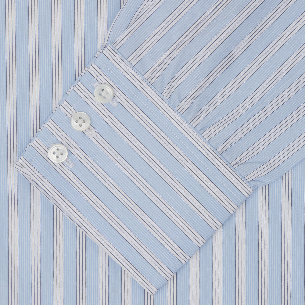 Blue and White Bold Stripe Shirt with T&A Collar and 3-Button Cuffs