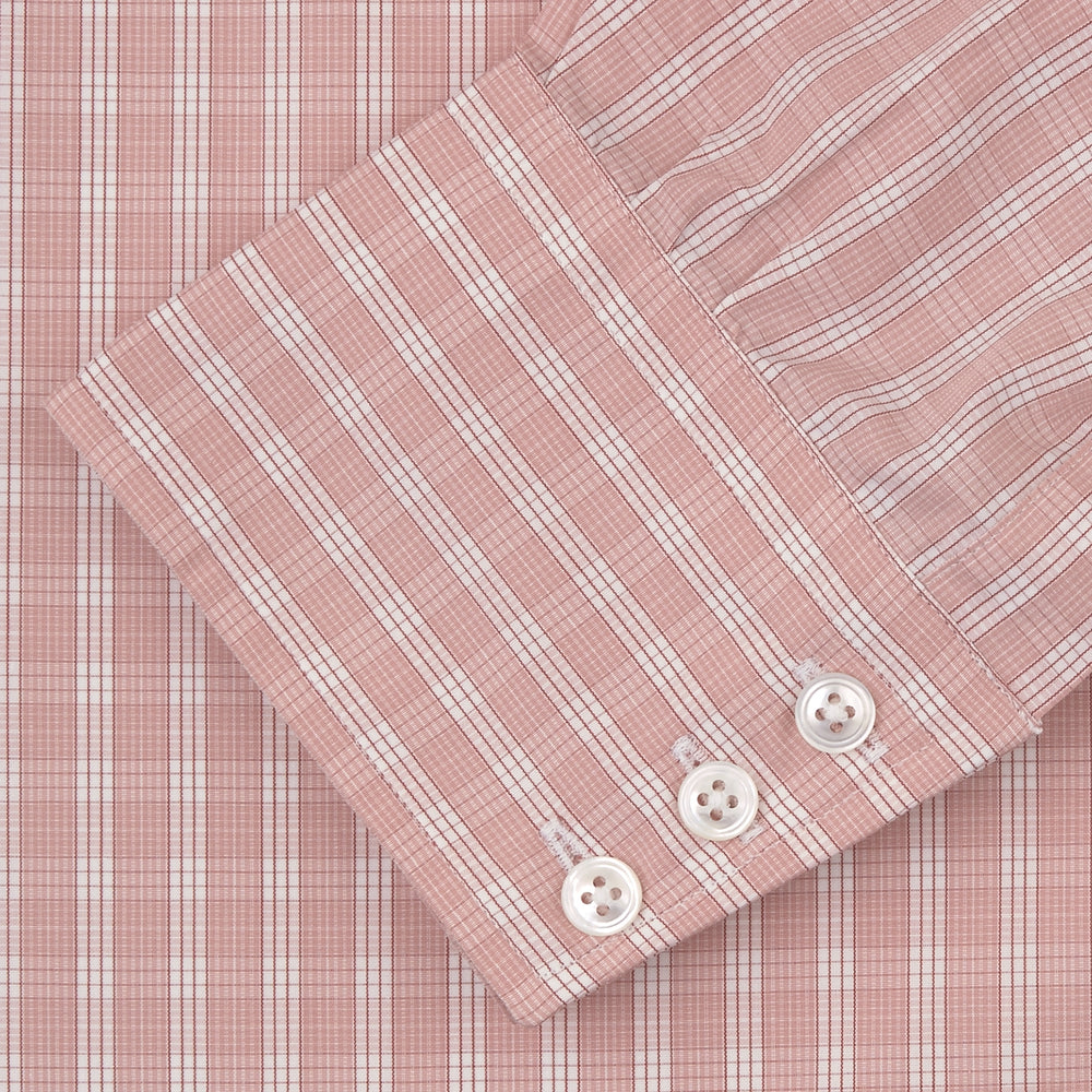 Pink and White Bold Check Shirt with T&amp;A Collar and 3-Button Cuffs