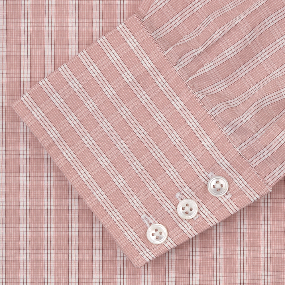 Pink and White Bold Check Shirt with T&A Collar and 3-Button Cuffs