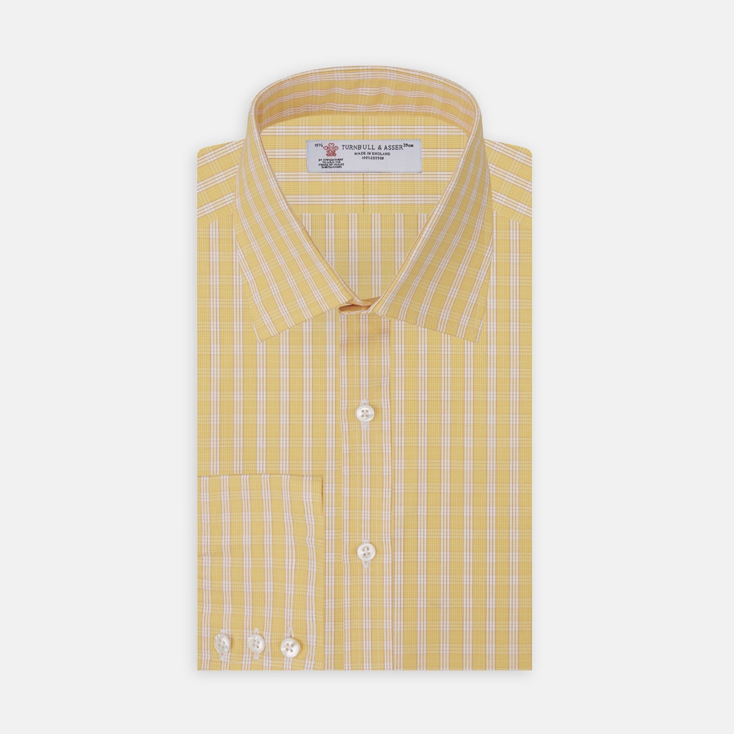 Yellow and White Bold Check Shirt with T&A Collar and 3-Button Cuffs