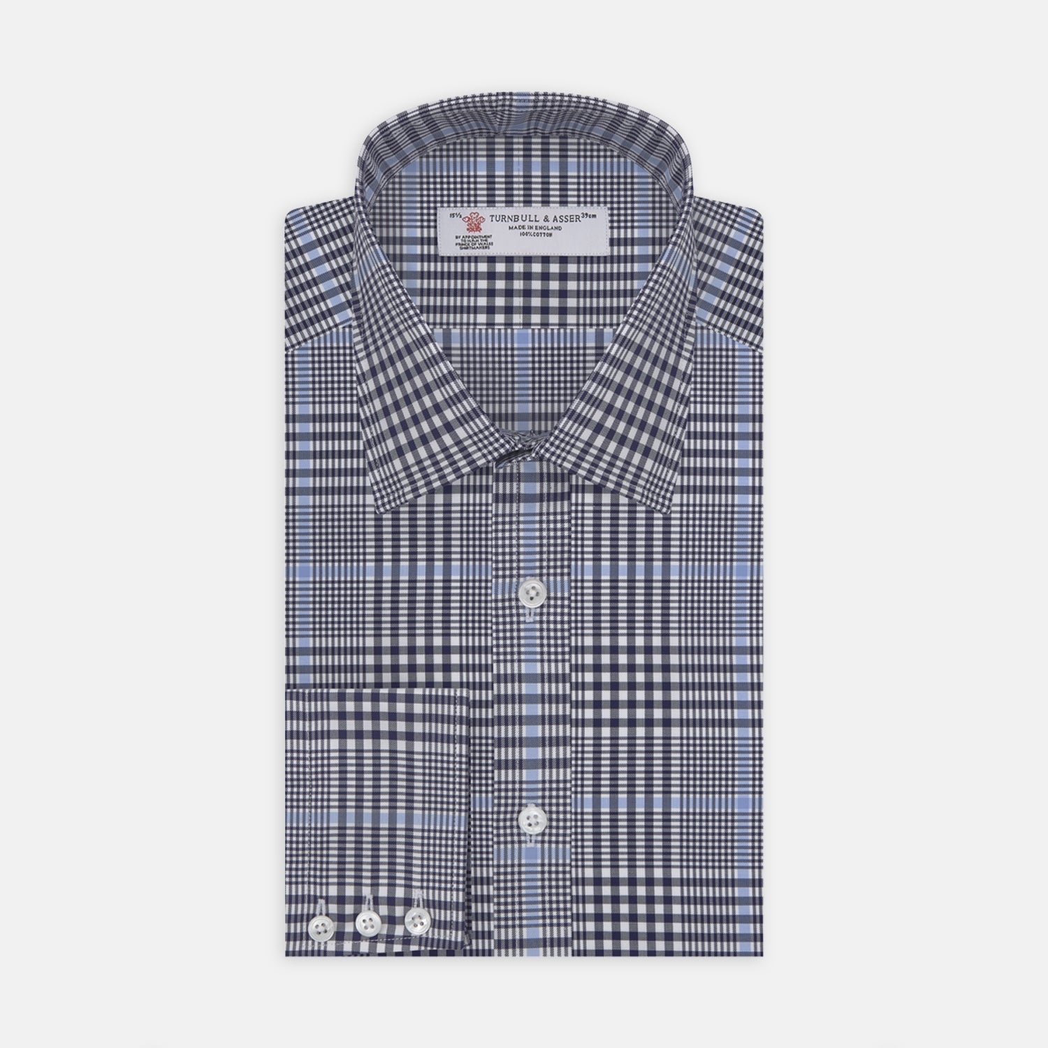 View 1 of product Navy and Light Blue Archive Check Shirt with T&A Collar and 3-Button Cuffs
