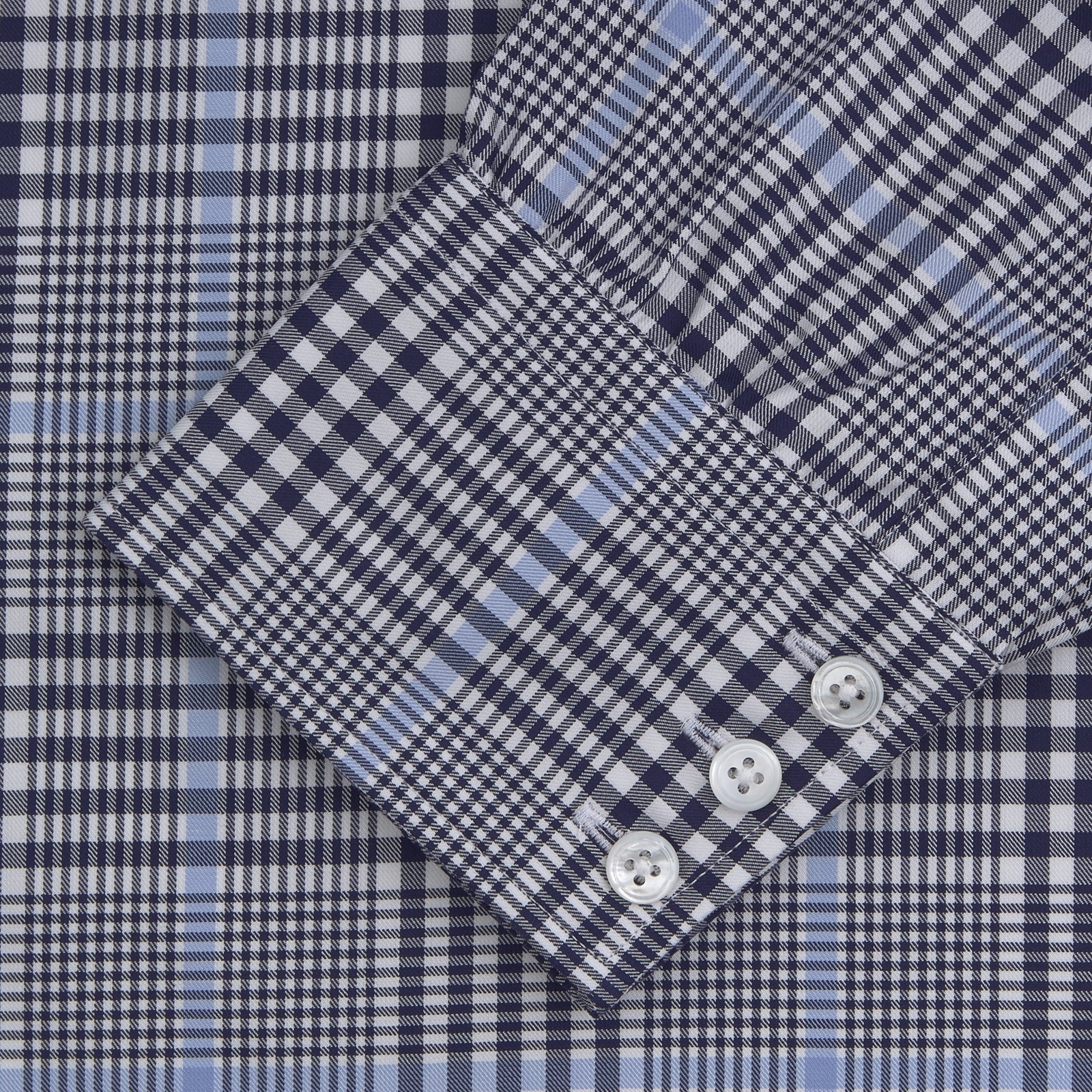 View 2 of product Navy and Light Blue Archive Check Shirt with T&A Collar and 3-Button Cuffs