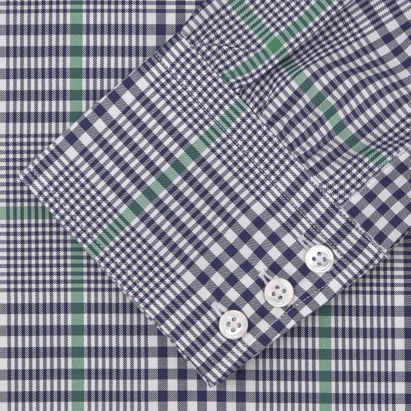 Navy and Green Archive Check Shirt with T&A Collar and 3-Button Cuffs