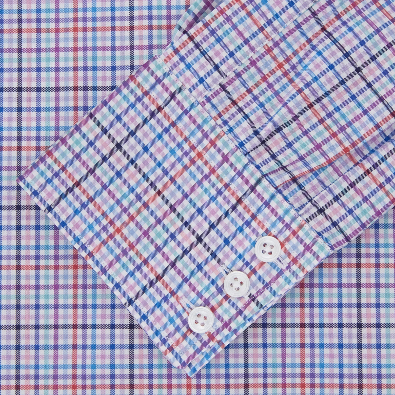 Blue, Pink and Red Graph Check Shirt with T&A Collar and 3-Button Cuffs