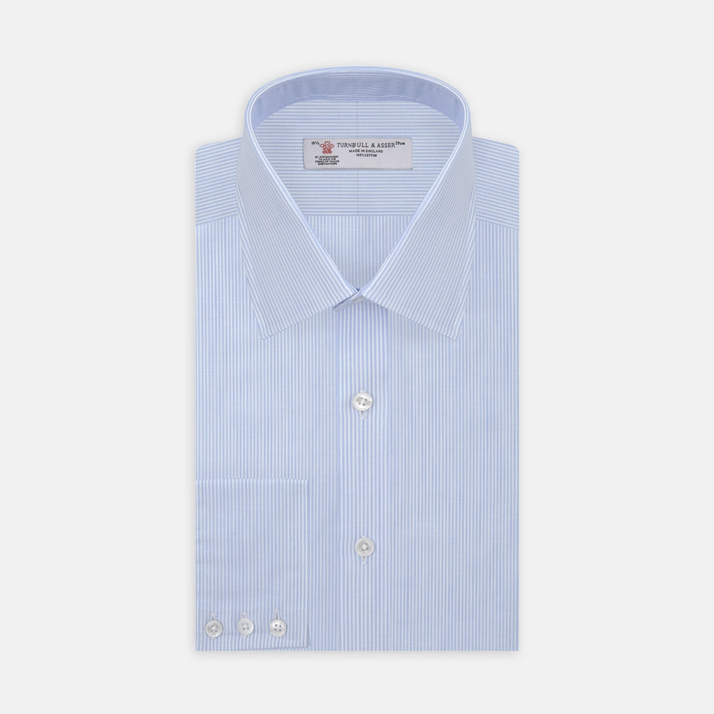 Light Blue and White Stripe Chambray Shirt with T&A Collar and 3-Button Cuffs