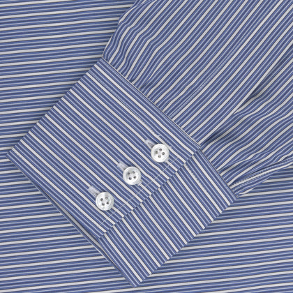 Navy Rich Stripe Shirt with T&A Collar and 3-Button Cuffs Image 1